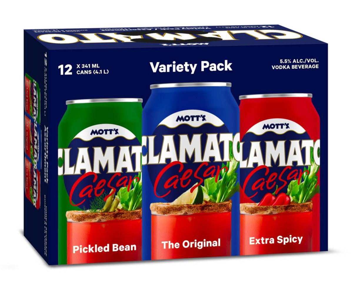 Mott'S Clamato Caesar Vodka Beverage Variety Pack, Pickled Bean-The Original-Extra Spicy (12 X 341 Ml)