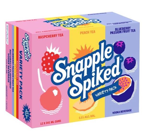 Snapple Spiked Vodka Variety Pack, Raspcherry Tea-Peach Tea-Blueberry Passion Fruit Tea (12 X 341 Ml)