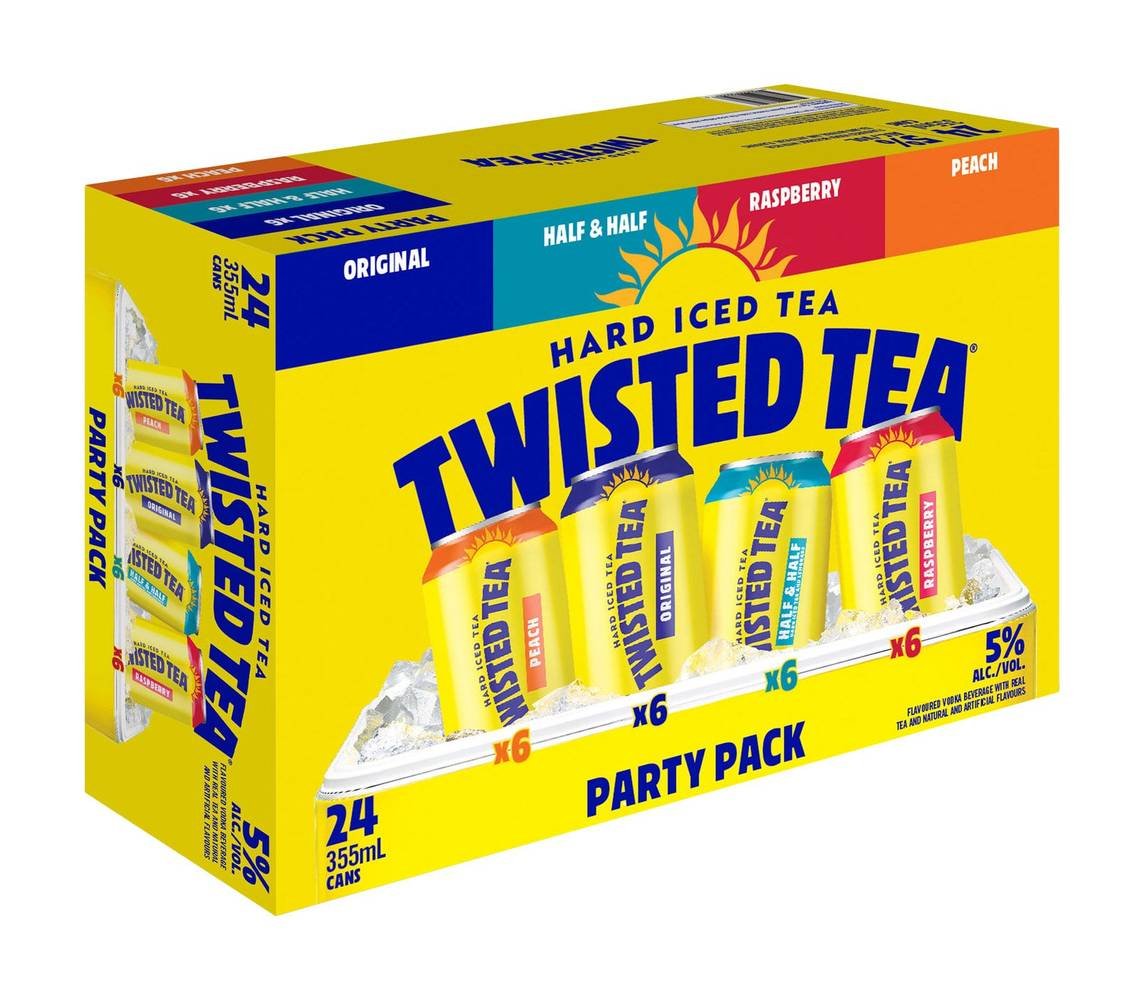 Twisted Tea Hard Iced Tea Party Pack, Original-Half & Half-Raspberry-Peach (24 X 355 Ml)