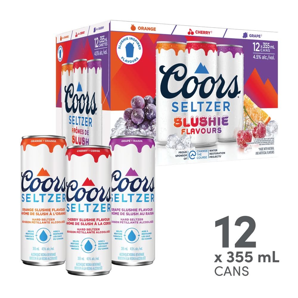 Coors Hard Seltzer Variety Pack, Grape-Orange-Cherry (12 X 355 Ml)