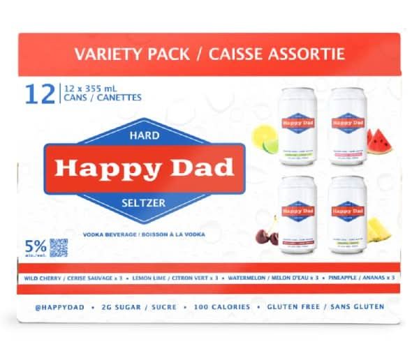 Happy Dad Hard Seltzer Variety Pack, Wild Cherry-Lemon Lime-Watermelon-Pineapple (12 X 355 Ml)
