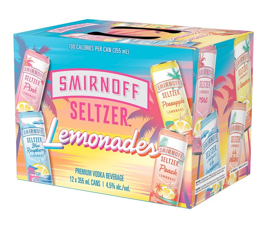 Smirnoff Vodka Lemonade Seltzer, Pink-Peach-Pineapple-Blue Raspberry (12 X 355 Ml)