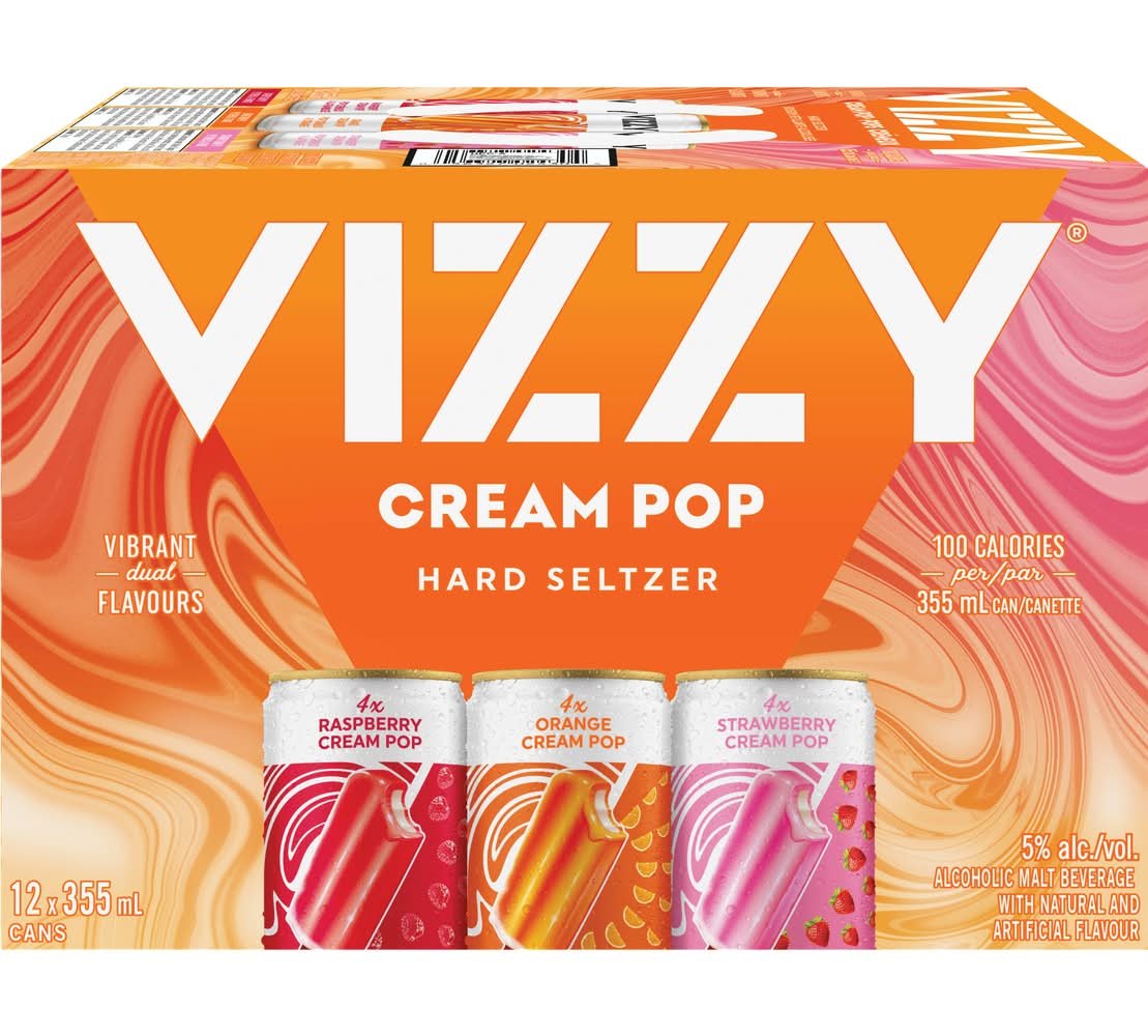 Vizzy Cream Pop Hard Seltzer Variety Pack, Raspberry-Orange-Strawberry (12 X 355 Ml)