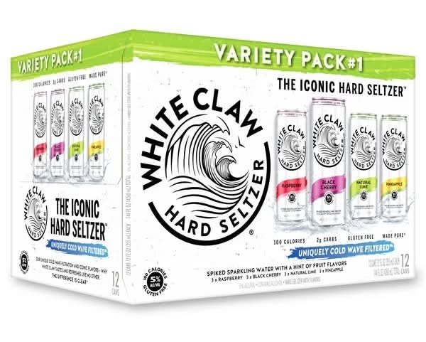 White Claw Hard Seltzer Variety Pack, Raspberry-Black Cherry-Natural Lime-Pineapple (12 X 355 Ml)