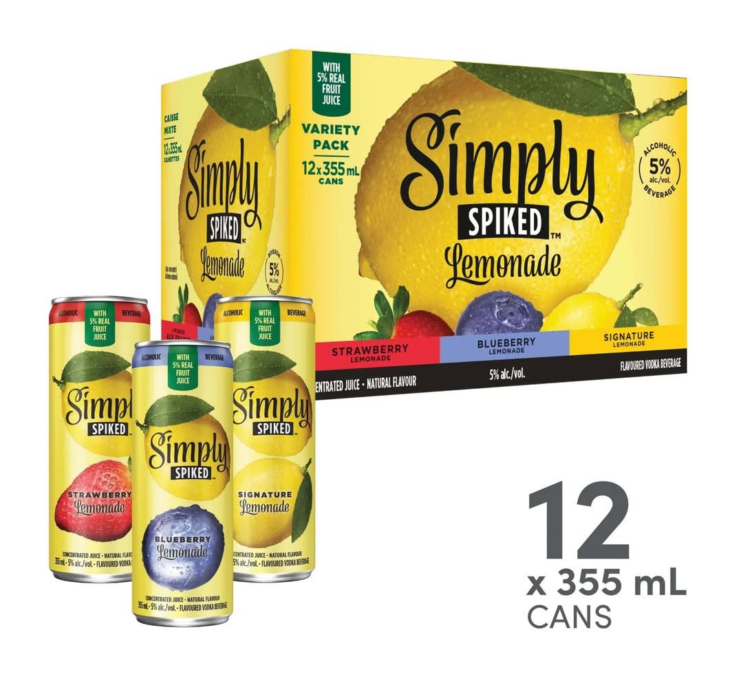 Simply Spiked Vodka Variety Pack, Strawberry Lemonade-Blueberry Lemonade-Signature Lemonade (12 X 355 Ml)