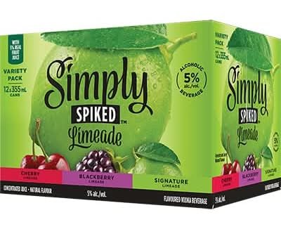 Simply Spiked Vodka Varity Pack, Cherry Limeade-Blackberry Limeade-Signature Limeade (12 X 355 Ml)